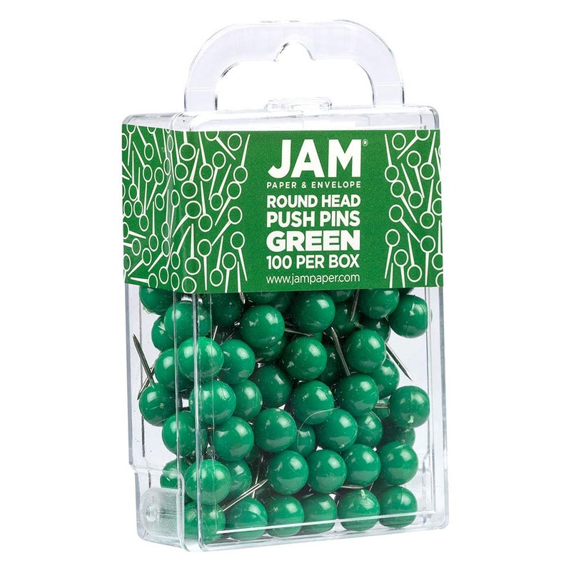 JAM PAPER Colorful Push Pins - Round Head Map Thumb Tacks - Green Pushpins - 100/Pack - Image 2